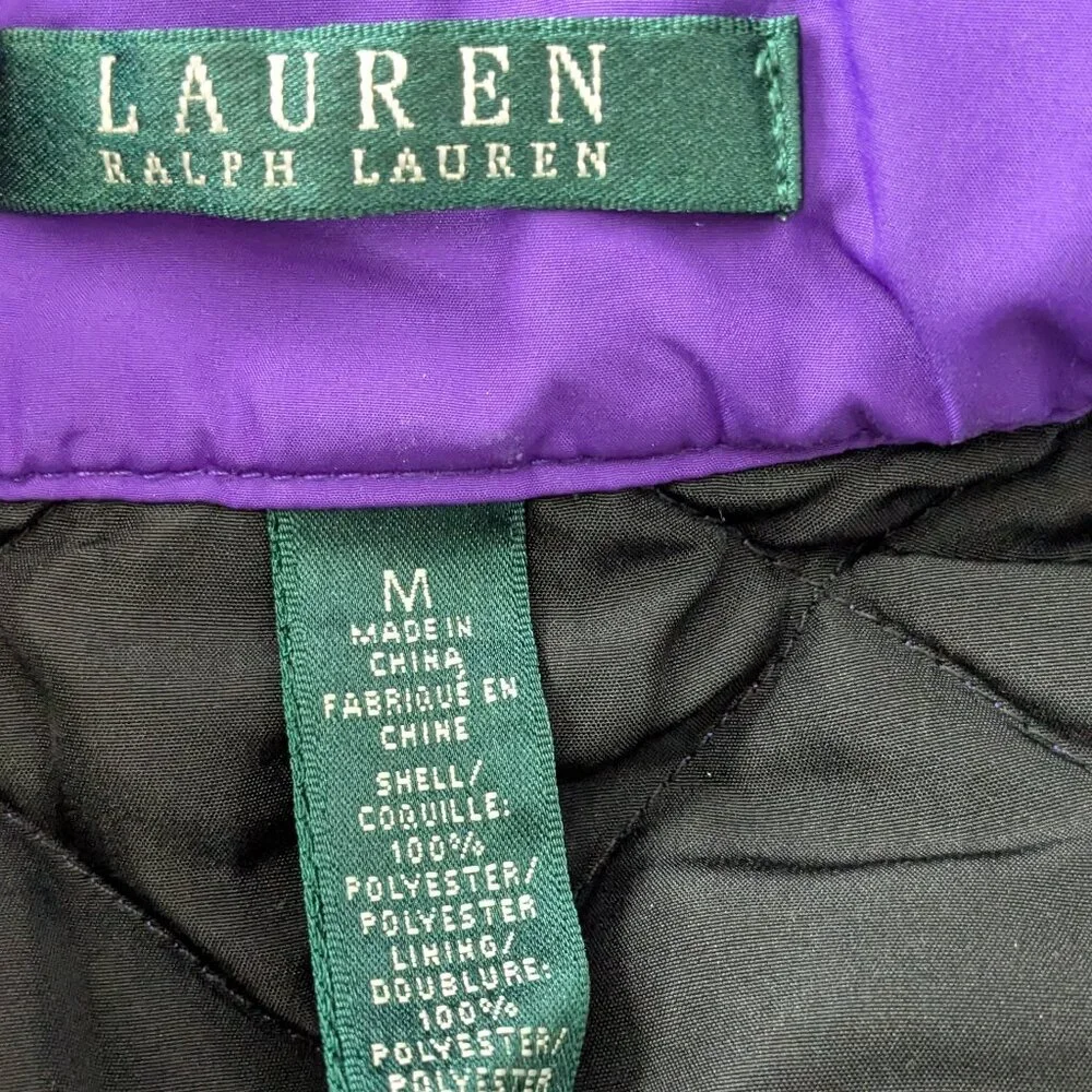 Lauren Ralph Lauren Women's Purple Quilted Vest Full Zip Size M
